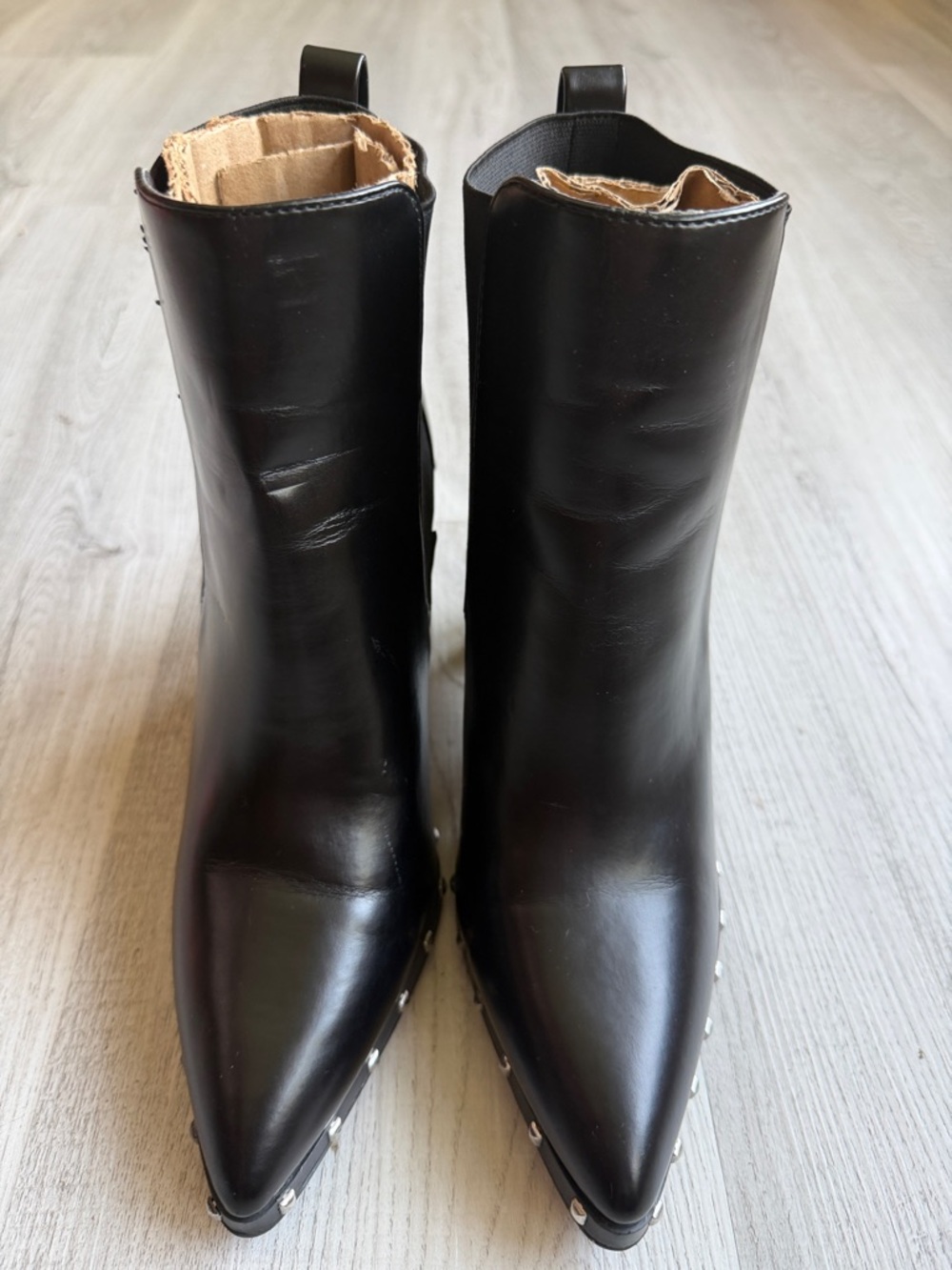 Black Pointed Toe Ankle Boots Studded Heel Chelsea Boot Women‎ Size 7